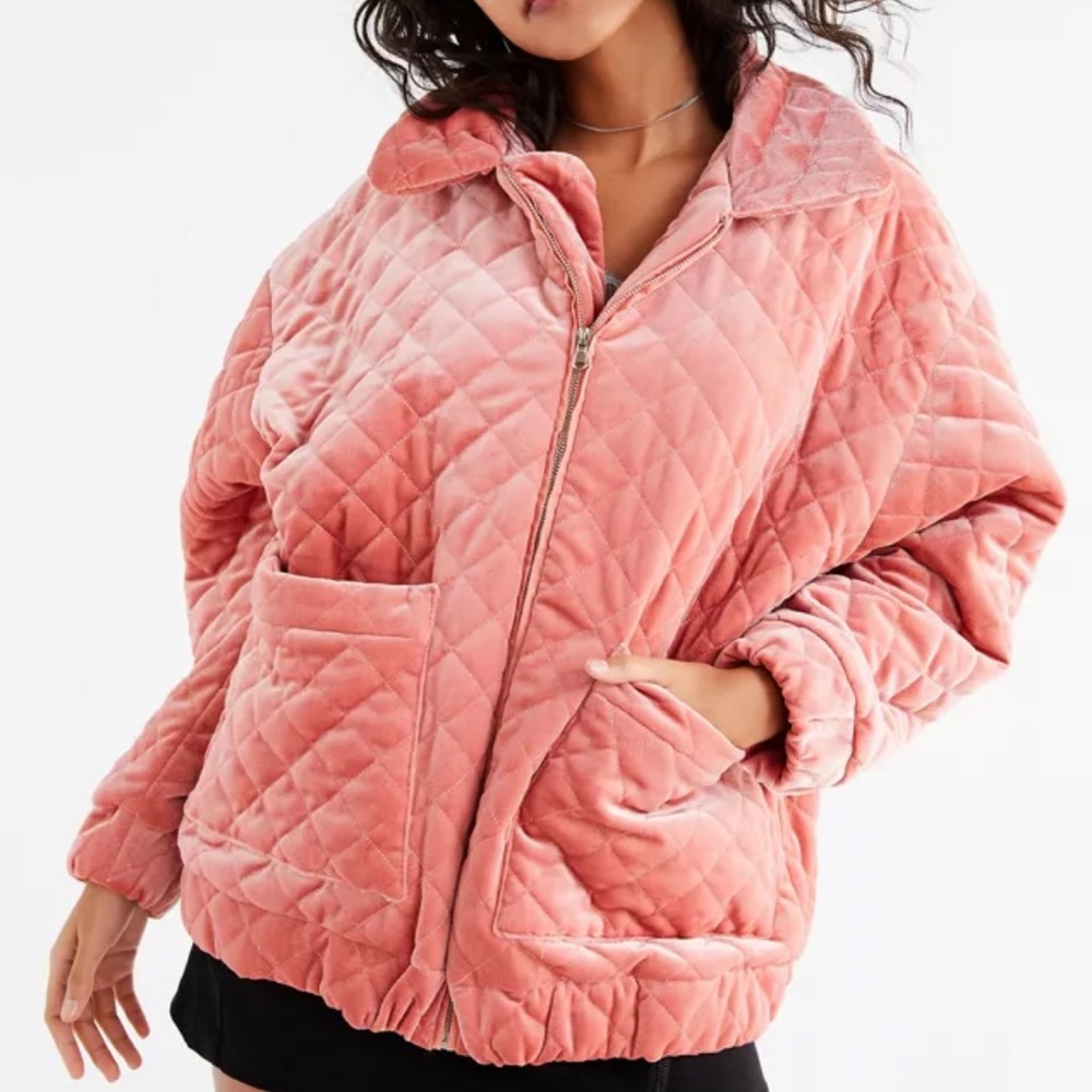 I am Gia Pink Velvet Quilted Jacket Medium